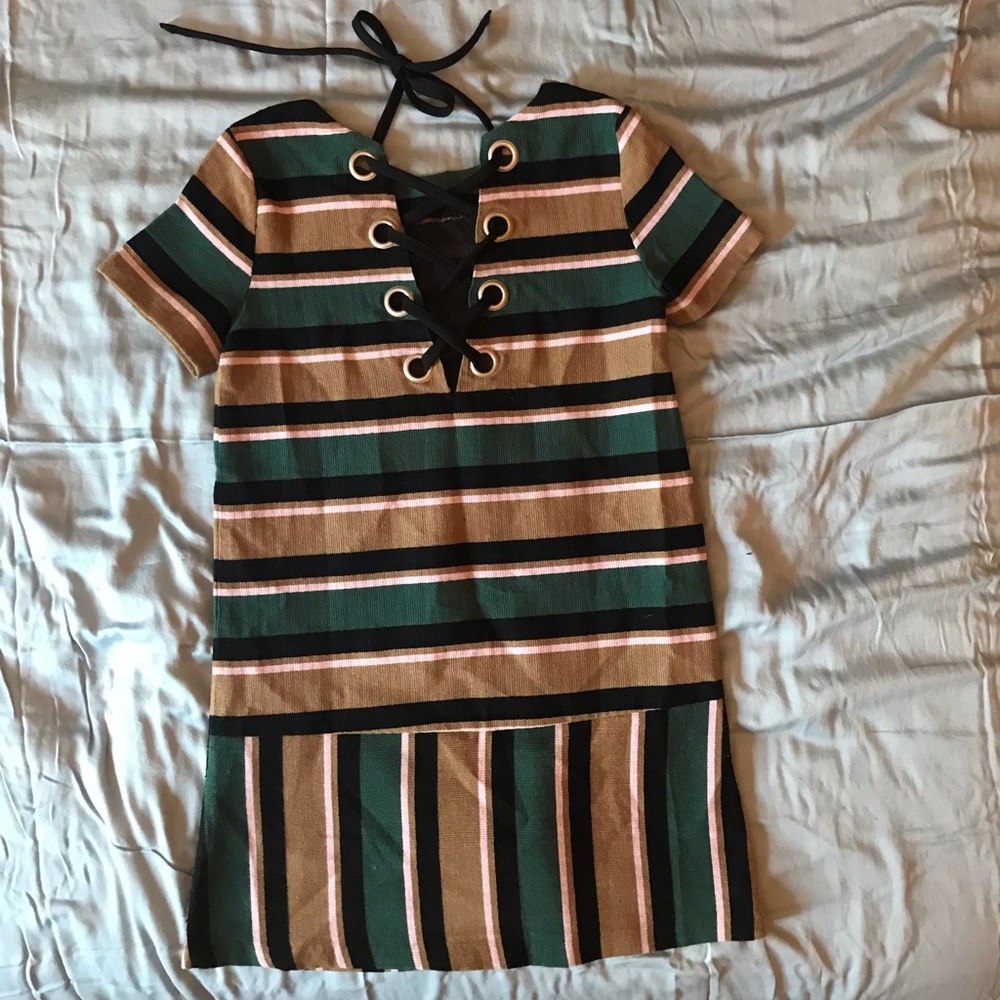J.O.A lace back dress, green striped